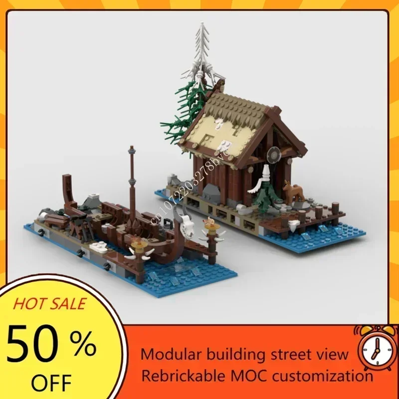 815PCS Customized MOC Medieval Castle Viking Shipyard Barn Model Custom Puzzles Technology Education Creative Assembly Toy Gifts