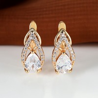 Teardrop Shape Shiny Zirconia Decor Golden Hoop Earrings Elegant Luxury Style Copper Jewelry Versatile Ear Ornaments
