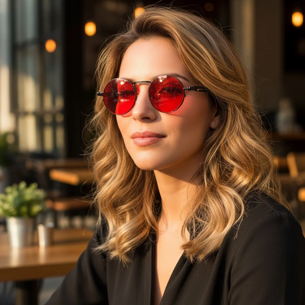 Neue Sonnenbrille mit rundem Rahmen, metallischen Trend-Frühlingsbügelarmen und farbenfrohen Damen-Retro-Sonnenbrillen 8478