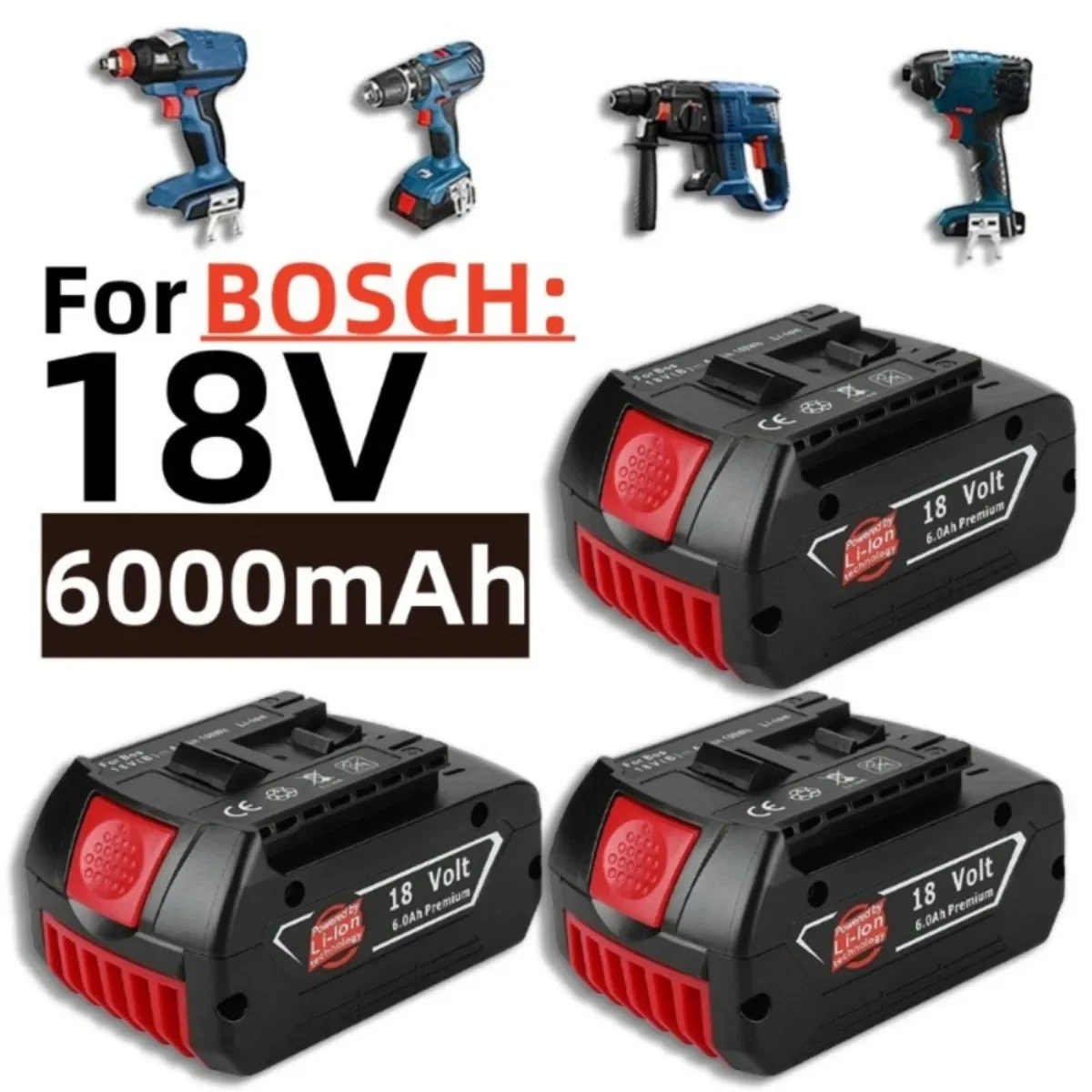 

Литий-ионная аккумуляторная батарея 18 В, 6,0 Ач для Bosch BAT609 BAT609G BAT618 BAT618G BAT614 для электрической дрели с зарядным устройством