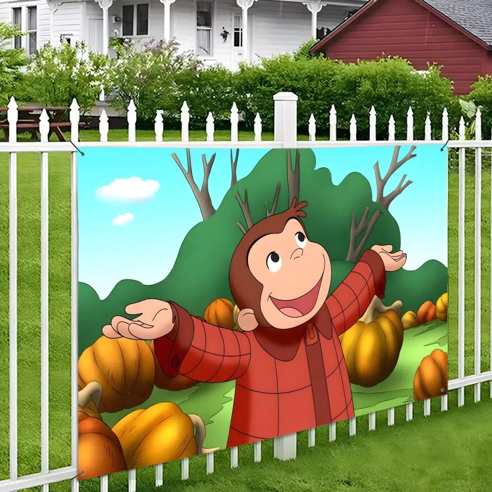 C-Curious George Monkey Flags Wall Hanging Tapestry Outdoor Decorative flag Background Blanket