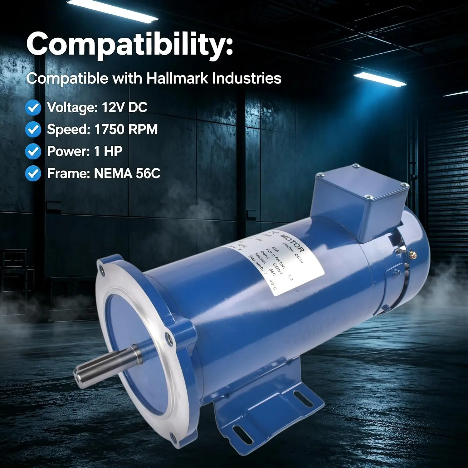 AP03 DC Motor MD0510E 1HP 56C Frame 12 VDC 1750RPM TEFC Fit for Hallmark Industries