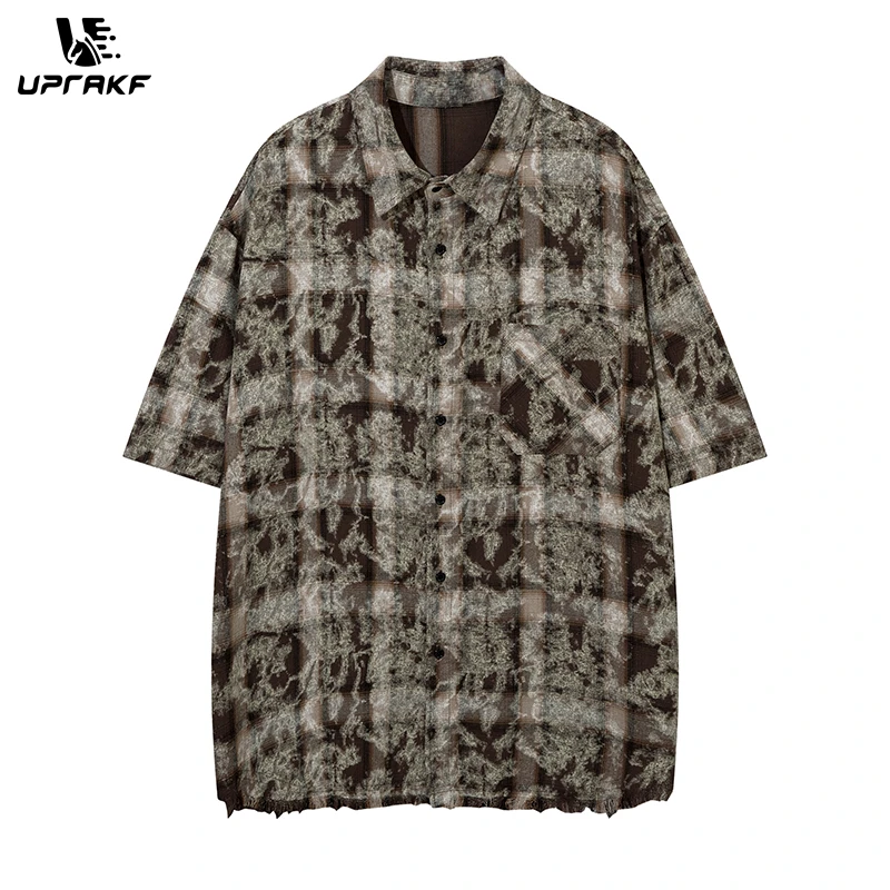 UPRAKF Plaid Pattern Print Shirts Long Sleeve Loose Button Up Tops Casual Summer Outwear Hip Hop High Quality Fashion Beach