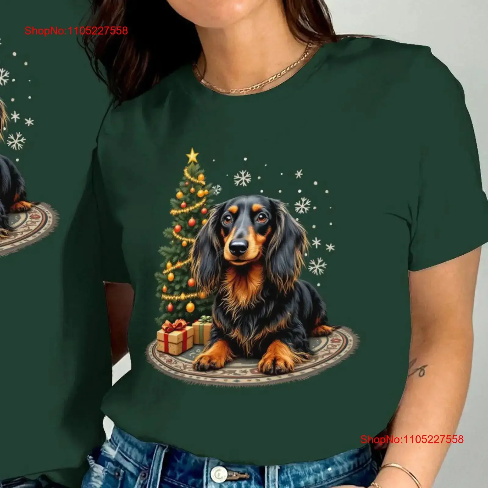 Christmas Longhair Dachshund T Shirt SweaT or Festive Dog Holiday for Lovers Cute Tree vintage Washed Stylish designer clothes
