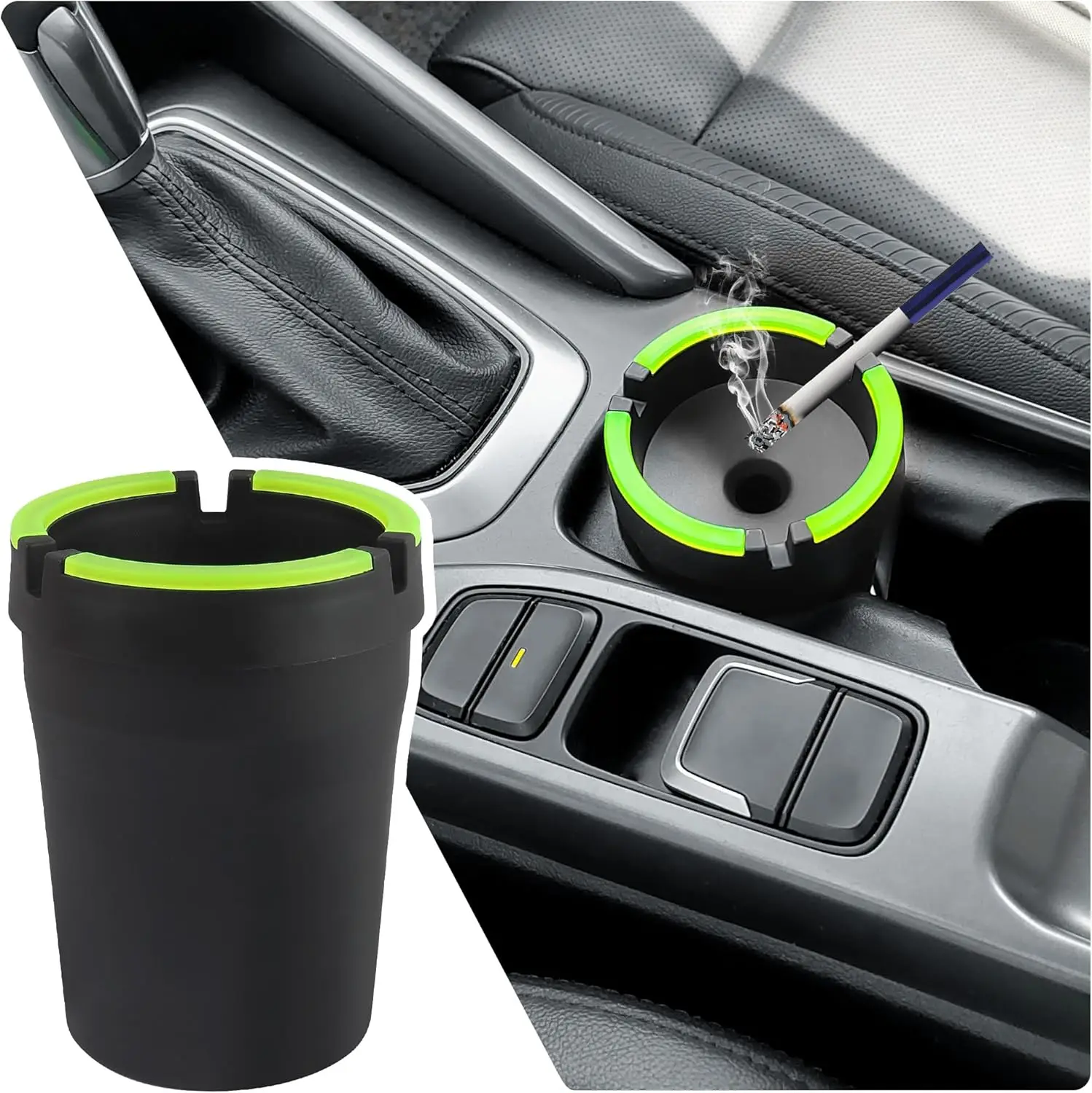 

Smokeless Portable Car Ashtray with Lid, Odor-Proof for Cup Holder in SUV Truck (Black)