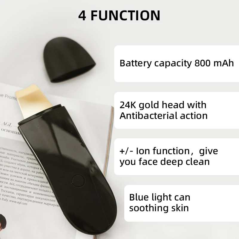 피부 관리 초음파 페이스 스킨 스크러버, 페이셜 리프트 스크레이퍼, 블랙헤드 리무버, 페이셜 클렌저, 딥 클렌징 클렌징 뒤집개