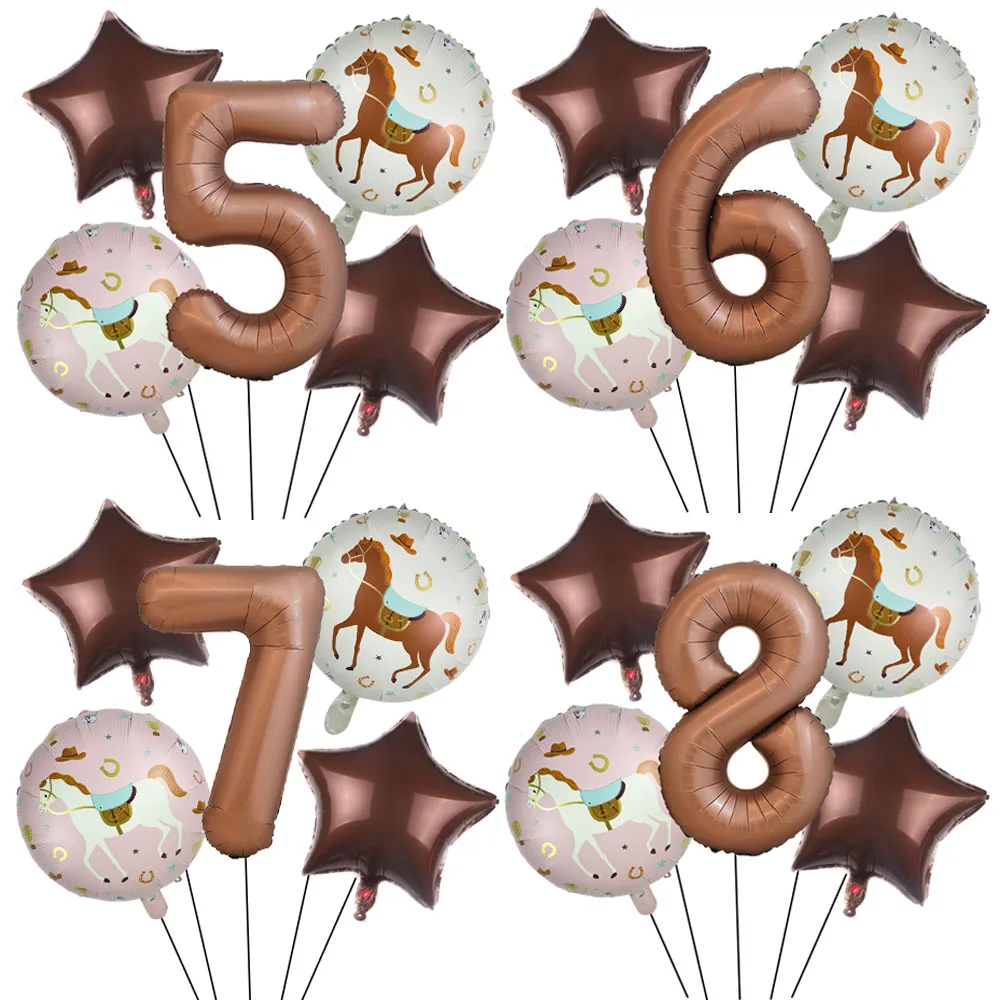 5-teiliges Set Folienballon 18 Zoll Pferde-Folienballon 32 Zoll Geburtstags-Digitalballon Western Cowboy Geburtstag Babyparty Dekorationen – Detail 1