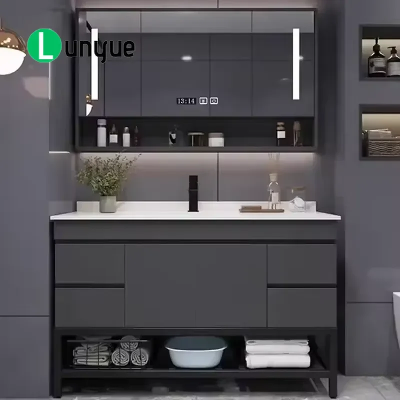Modern Luxury American Gray Bathroom Vanity Cabinet Plywood Material Eco Friendly Durable Floor Standing Storage Furniture