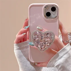 Cute Pink Diamand Love Stand Phone Case Suitable for iPhone 15, 14, 12, 13, 11 Pro Max Easy Stand Soft Silicone Cover