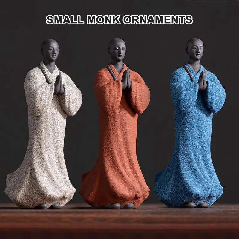 

Chinese Purple Sand Monk Ornaments Buddhas Zen Statues Home Decor Crafts Ceramic Art Small Monk Bonsai Monk Figurine