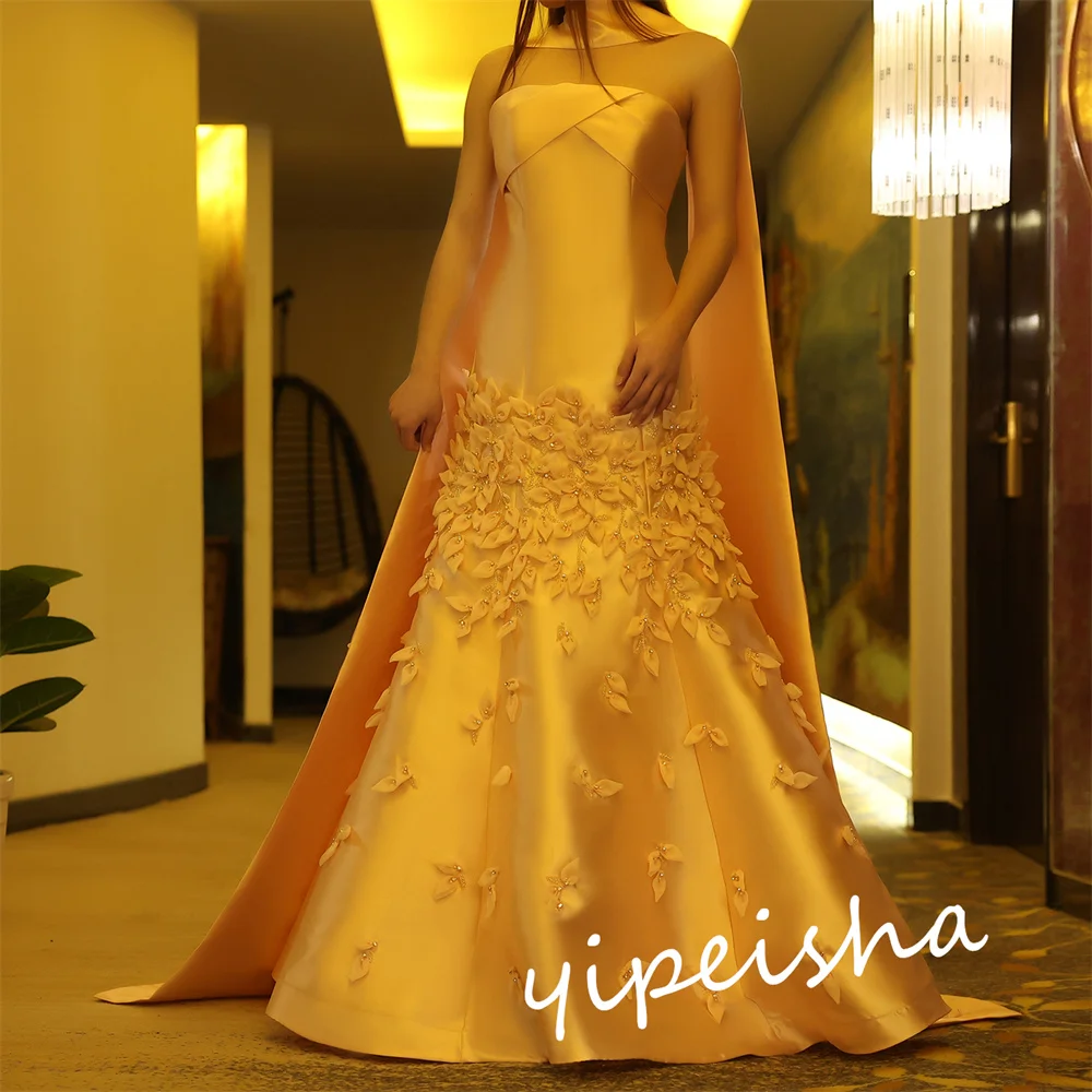 Customized  Prom Satin Applique Wedding Party  Gown Strapless Bespoke Occasion  Long Dresses