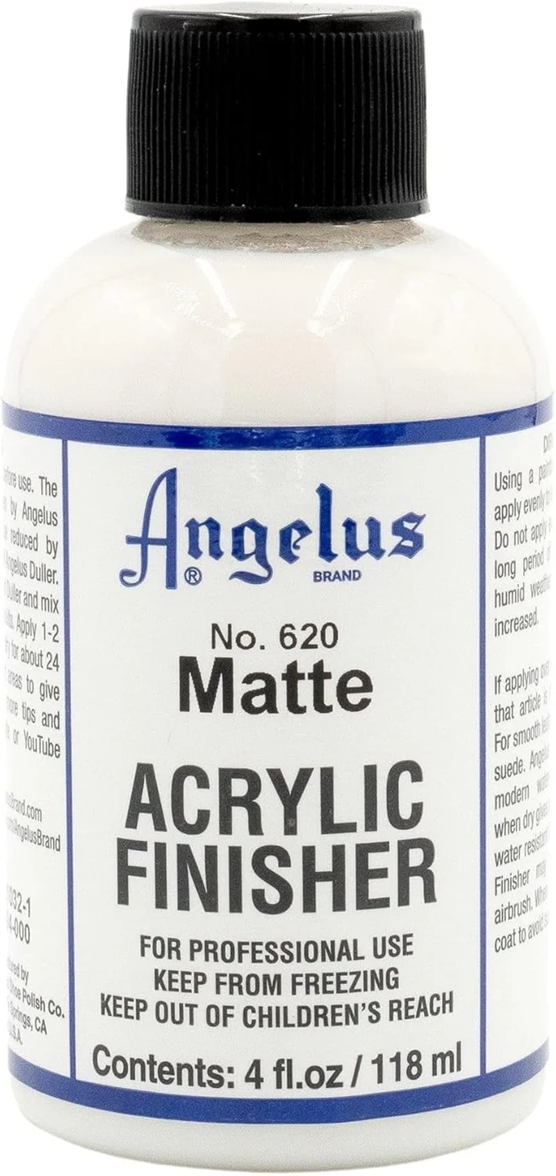 Acabado Acrílico Mate Angelus 4 fl oz – para Zapatos y Bolsos de Cuero, Barniz Sellador Acrílico Mate para Artesanía y Restauración de Cuero