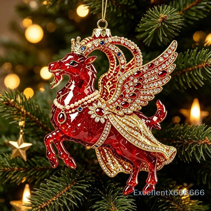 Chinese Zodiac Goat Hanging Decor 2D Acrylic Red Gold Auspicious Style for New Year Holiday Decoration