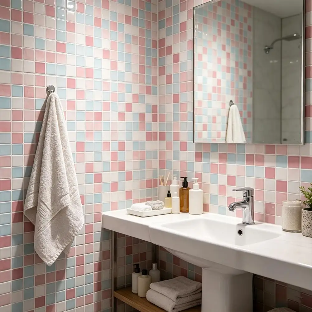 2Pcs Mosaic Wall Tile Stickers, 3D Self Adhesive Tile Stickers, Retro Waterproof And Oil-Proof Wall Decals, Peel And Stick Backs