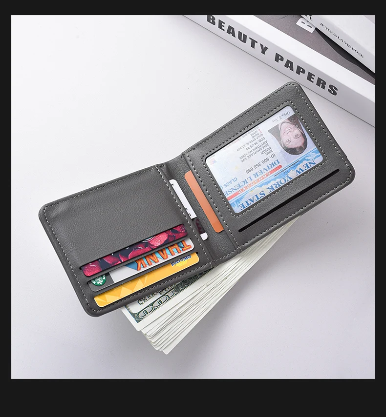 Ultradünne Mini-Kurzbrieftasche für Herren mit Ausweis, Bankkartensteckplatz und Fotofenster, Business-Casual-Geldbörse für junge Männer – Detail 13