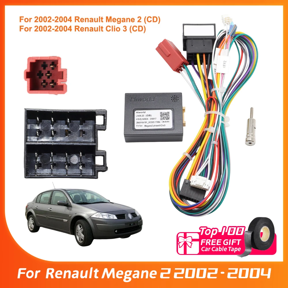 Decodificador Canbus LN06.20 de 16 pines para Renault Megane 2, Renault Clio 3 2002-2004, Trafic Mk2, adaptador de arnés de radio de CD a ISO
