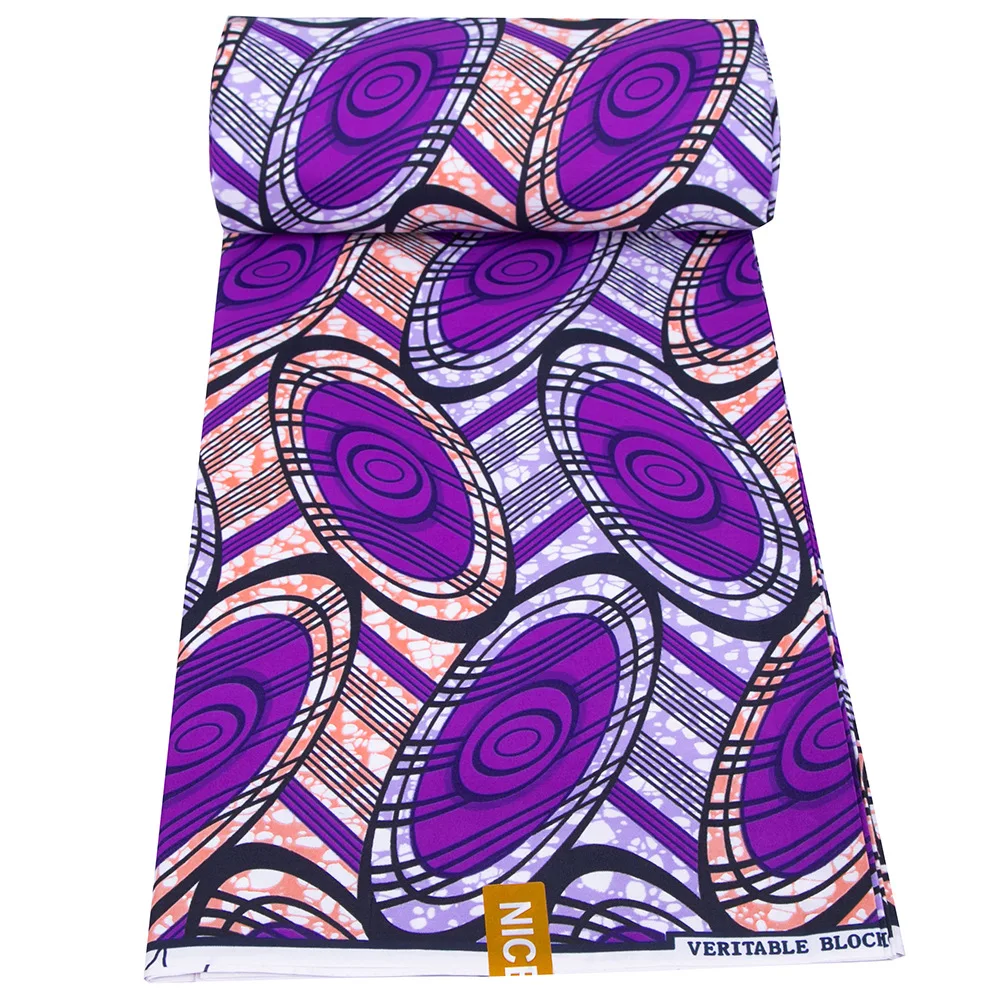 Purple Veritable Wax Guaranteed Real High Quality Wax Print Fabric Pagne African Ankara Polyester Fabrics 6 Yards For Garment