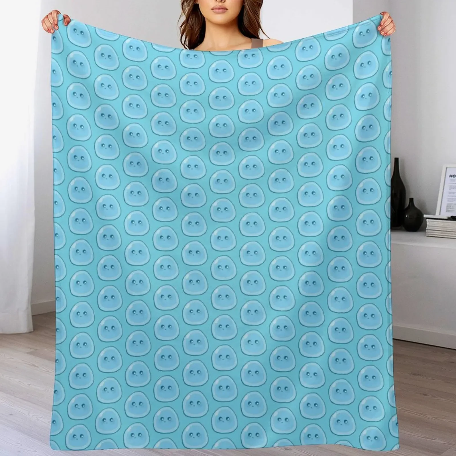 

Cute Blue Slime Throw Blanket Stain Resistant Cozy Warm Blanket