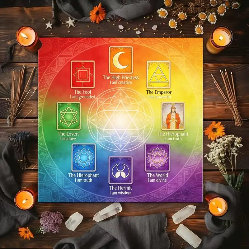 VIKAMA Seven Chakras Mindfulness Altar Cloth Tarot Divination Tablecloth Sacred Geometry Witchcraft Ceremony Mat Spiritual Decor