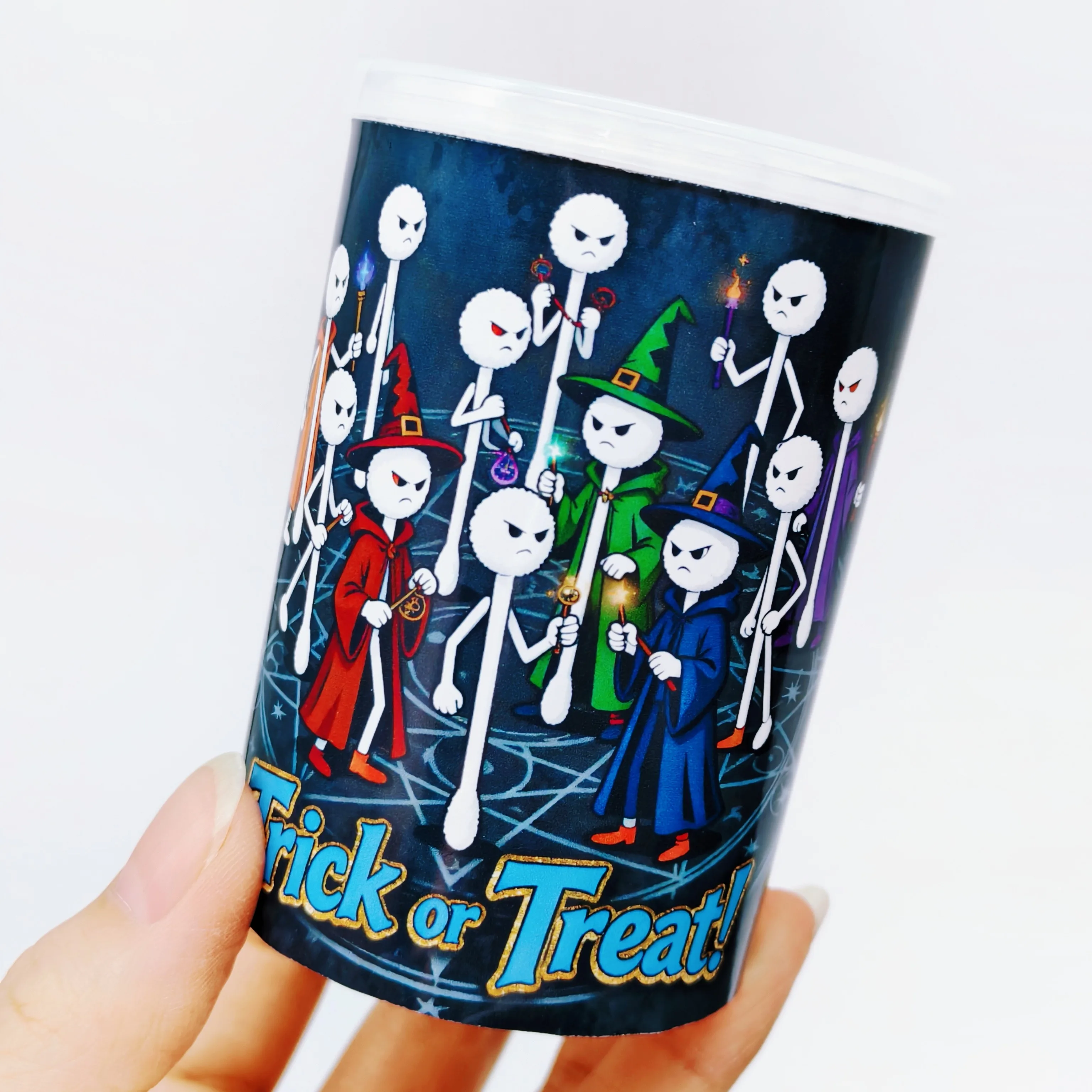 200개 할로윈 테마 양면 두꺼운 면봉, 나선형 원형 면봉, 마법 요소 면봉