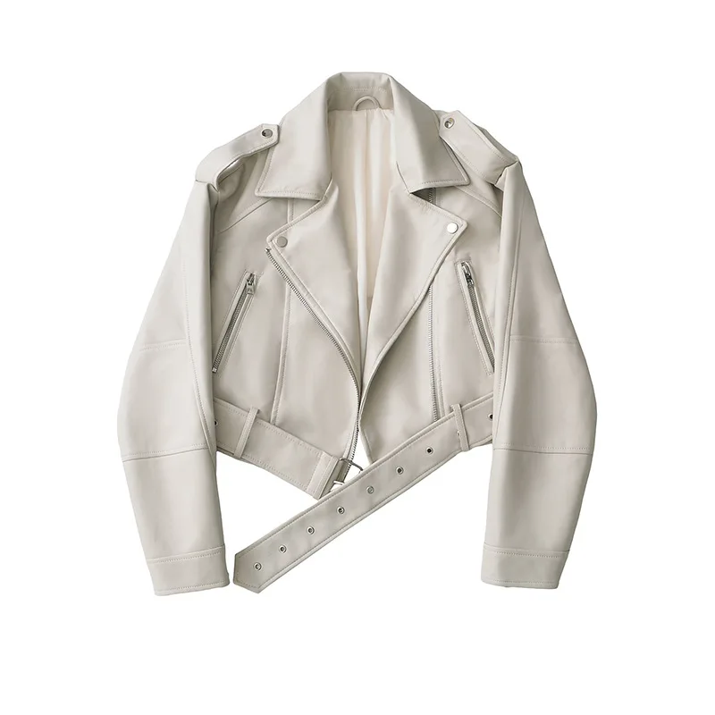 2025 Double Color Distressed PU Leather Jacket Women Oversized Lapel Coat Spring Summer
