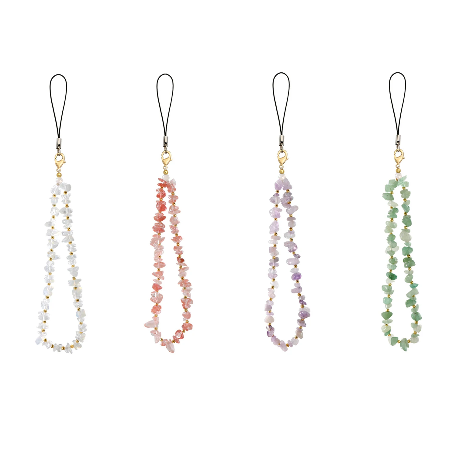 

New Hot Selling Handmade Natural Crushed Stone Bead Mobile Phone Lanyard Universal Natural Crystal Agate Moonstone Phone Chain