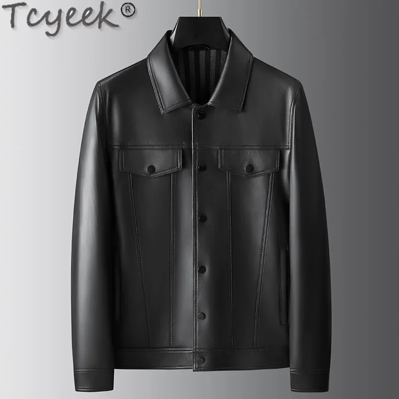 Tcyeek Genuine Leather Jacket for Men 2025 Spring Autumn Clothes Business Casual Sheepskin Coat Mens Jackets Jaqueta De Couro