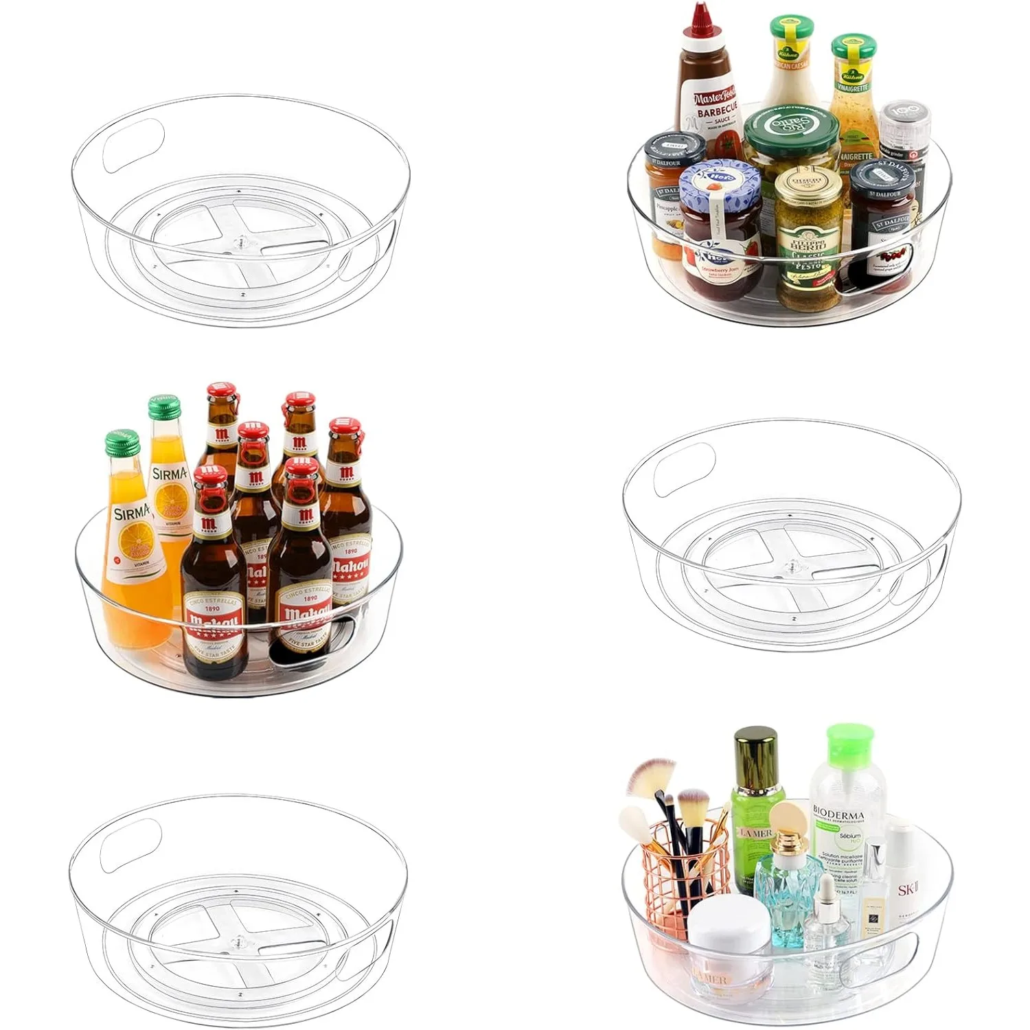 

6 Pack Lazy Susan Organizer for Cabinet, Upgraded 11.5" Clear Lazy Susan Turntable with Handles and Raised Edge, Rotating