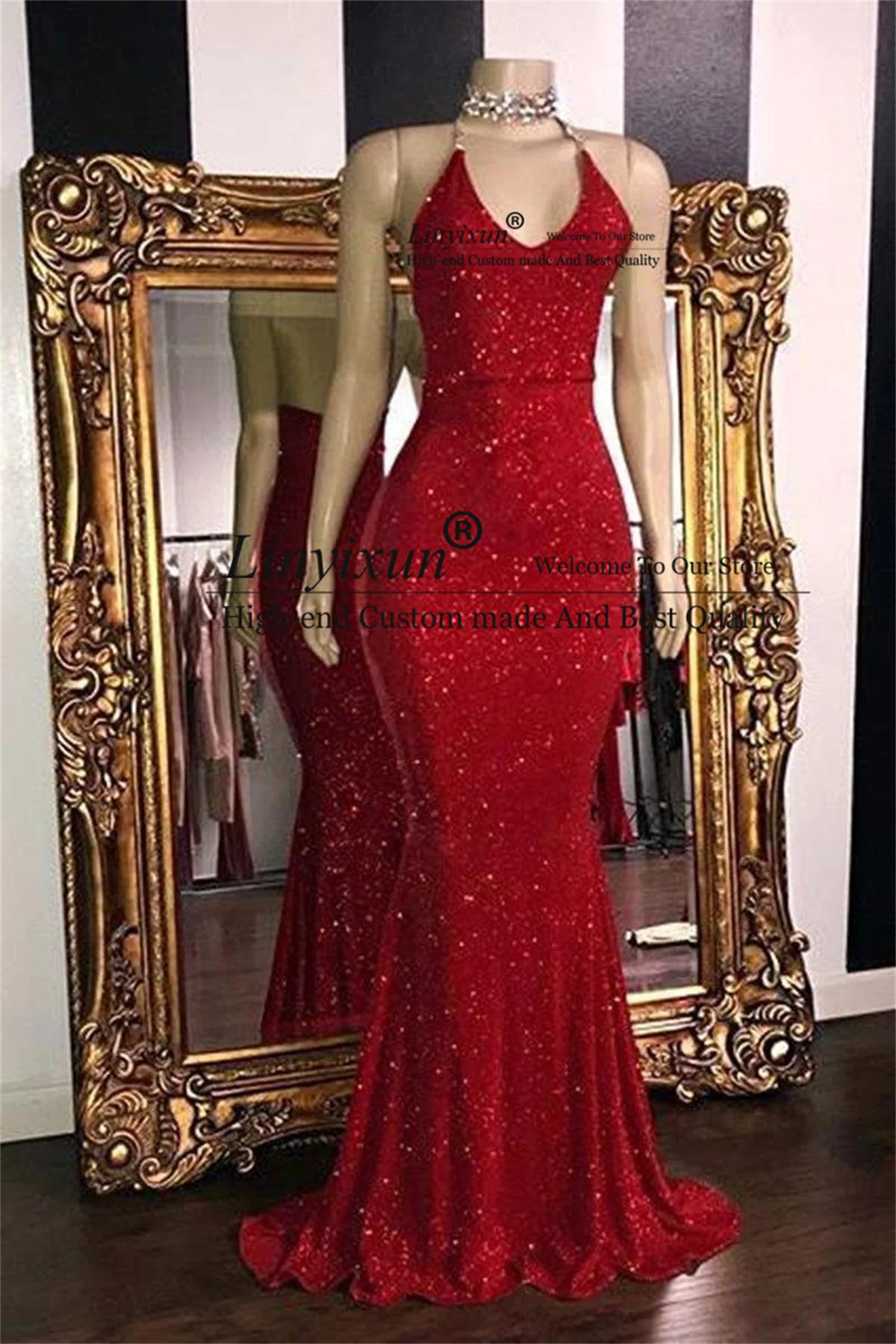 

Elegant Red Sequins Mermaid Prom Dresses Spaghetti Sleeveless Evening Party Gowns 2022 Sexy Women Long Formal robes de soirée