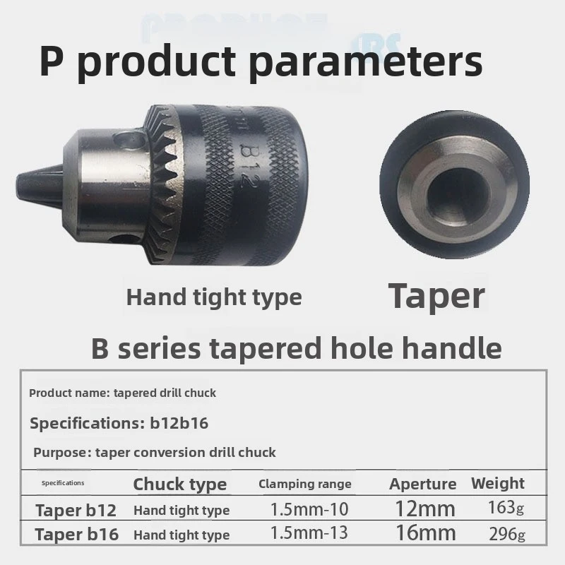 3-Jaw Taper Drill Chuck, & Keyless Lathe Drilling Fixture, B12 1.5-10mm / B16 1.5-13mm Drill Fitting
