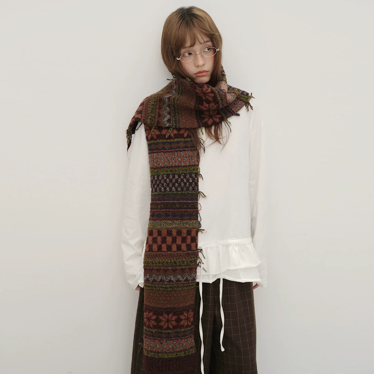 

Женский вязаный шарф из смеси шерсти, рождественские жаккардовые винтажные зимние шарфы с бахромой для женщин