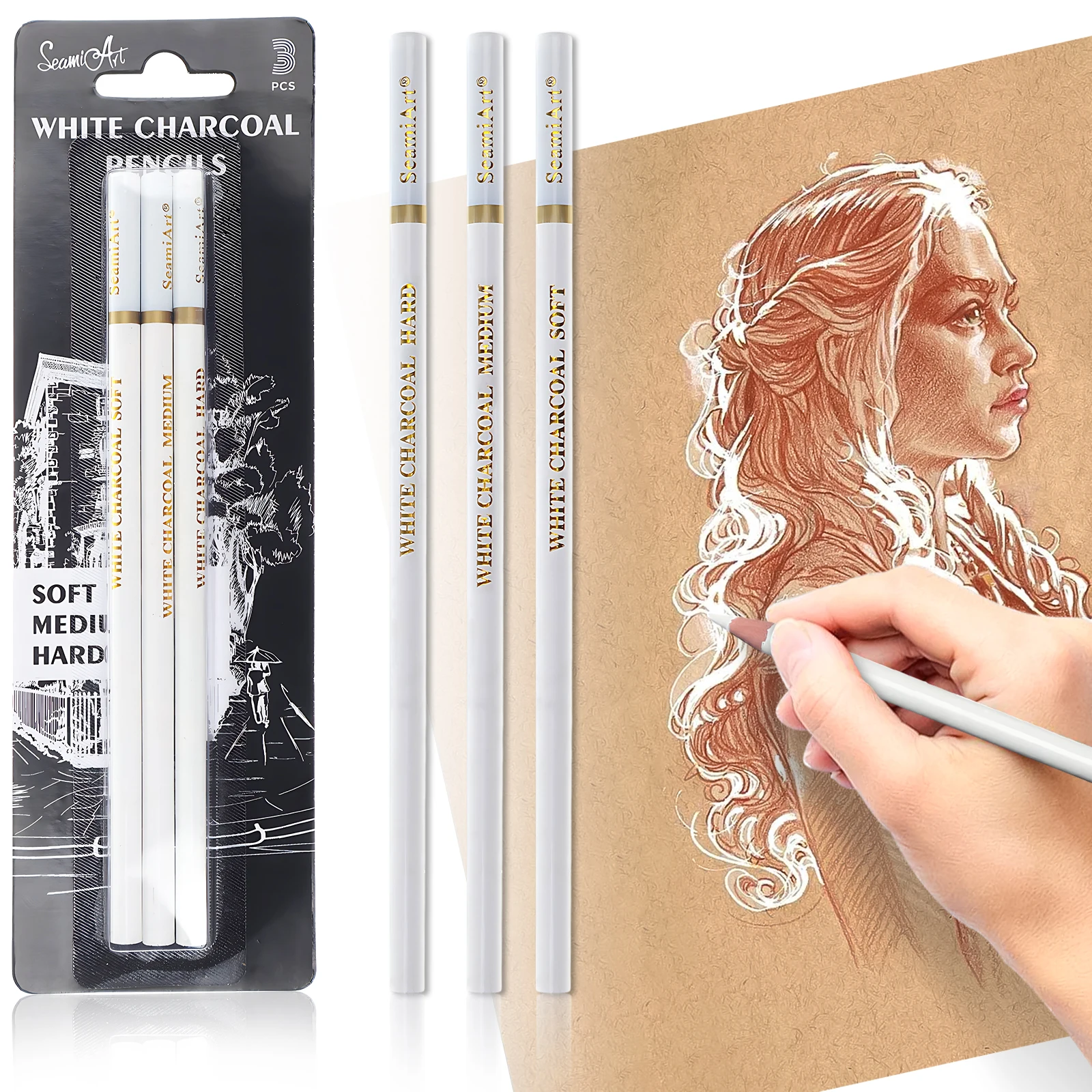 

3pcs/set Professional Grade Sketch Pencils Easy To Sharpen Smooth Writing Durable Lead Easy Blending