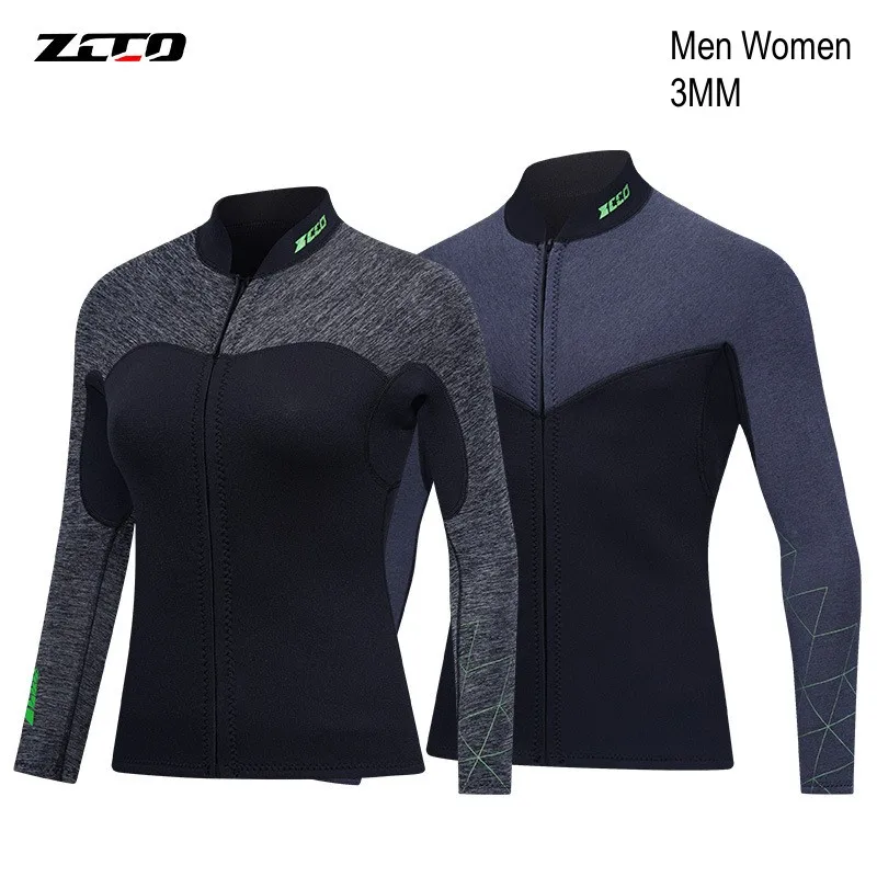 3MM Neoprene Men Women Long Sleeve Spearfishing Keep Warm Wetsuit Jacket Scuba Snorkeling Swim Coat Kayaking Surfing Diving Tops