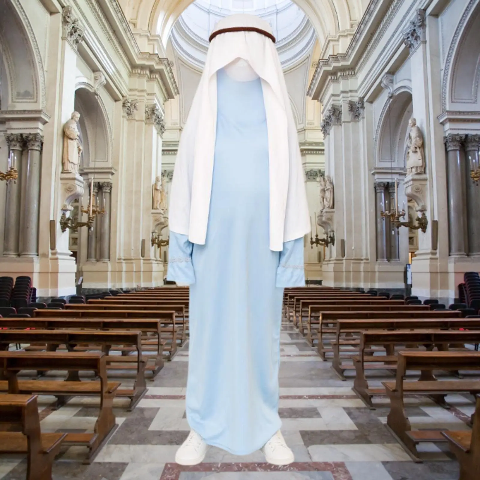 Костюм Девы Марии для детей, одежда для косплея на Хэллоуин, повязка на голову, шляпа, халат, комплект, костюмы для карнавала, ролевые игры