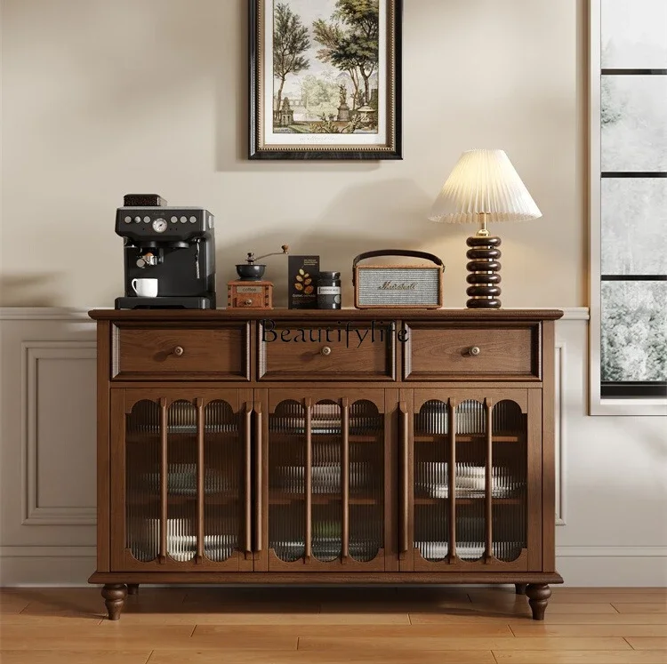 

P12American medieval solid wood dining side cabinet against the wall storage cabinet retro coffee cabinet