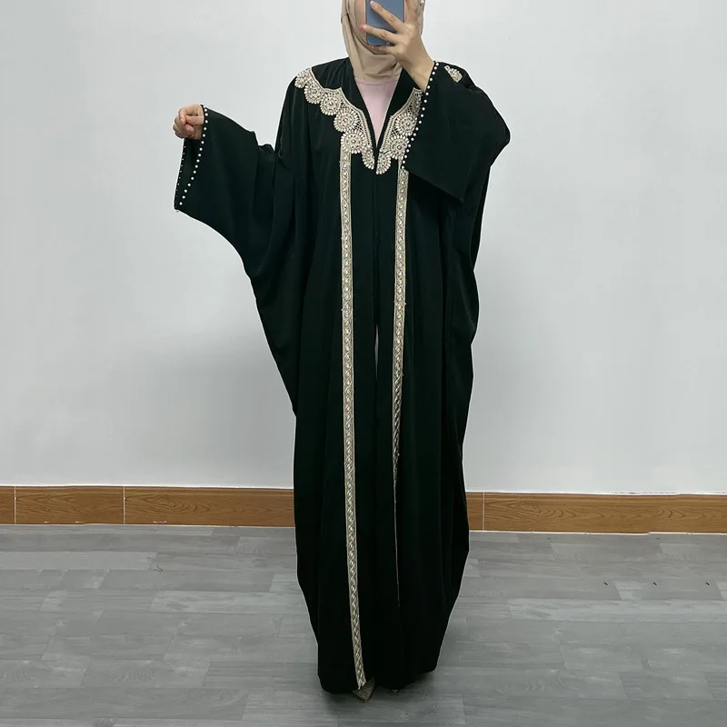 

Muslim Fashion Women Long Dress Elegant Dubai Embroidery Lace Pearl Abaya Muslim Dress Women Turkish