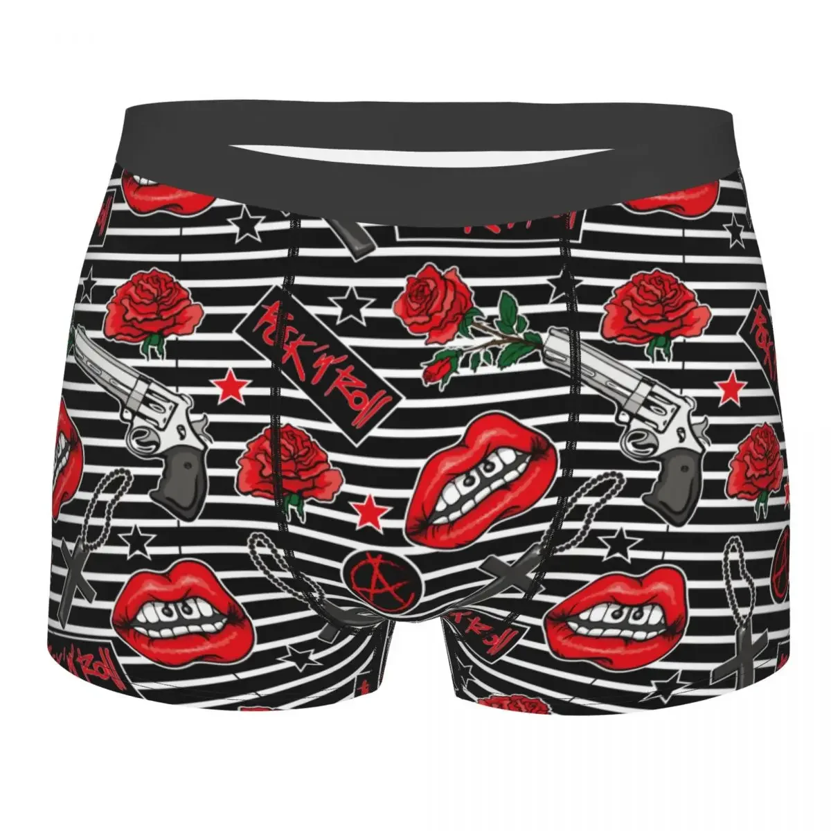 Lips Skull Cross Rose Punk Rock Grunge Men's Underwear Boxer Briefs Shorts Panties Novelty Polyester Underpants for Homme S-XXL