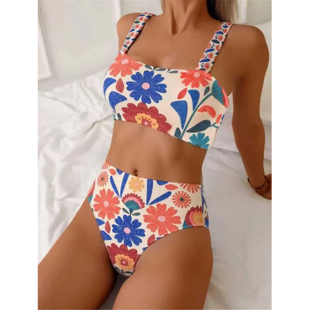 XS - XXL, Damen-Badeanzug mit Blumenmuster, hoch geschnittener Bikini, zweiteiliges Bikini-Set, Badebekleidung, Badeanzug, Modell V8350. – Detail 4