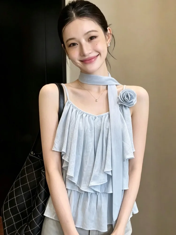 

Summer Vacation Style Loose Sleeveless Women's Tank Top Asymmetrical Hem Floral 3D Design Casual City Walk Polyester Fabric