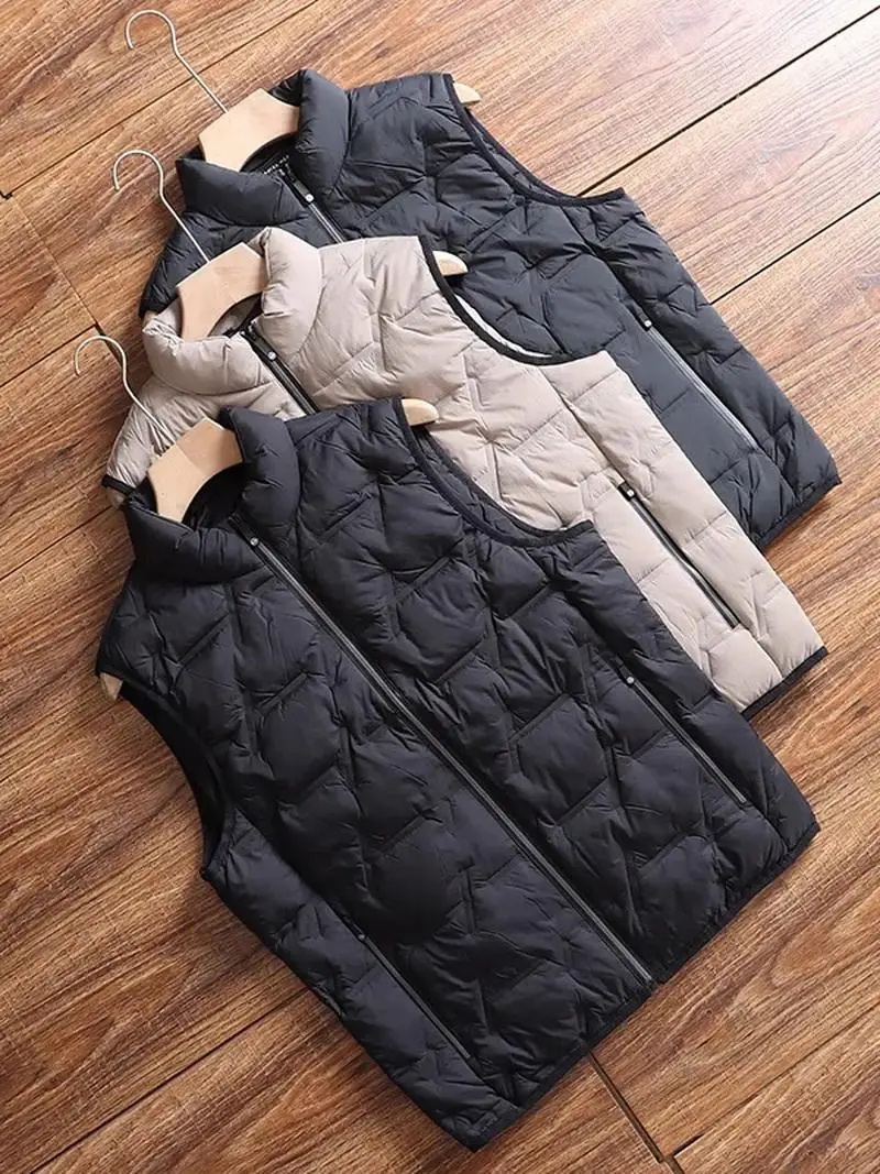 

Легкий модный мужской пуховый жилет для осени и зимы, новый, ветрозащитный, водонепроницаемый, с наполнителем из 90% белого пуха, с воротником-стойкой, теплый