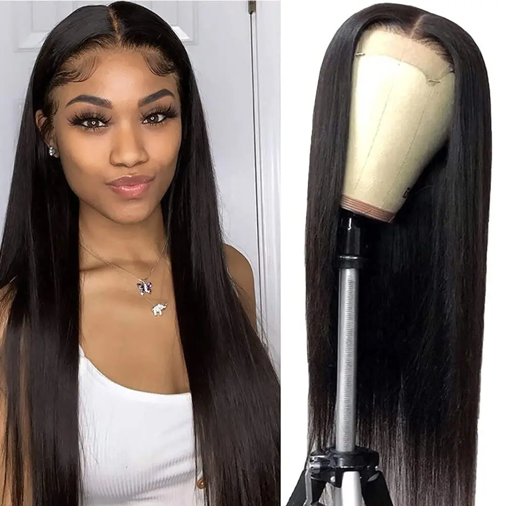 

13X4 Lace Frontal Wigs Pre Plucked Straight Transparent Lace Frontal Wigs Natural Black Human Hair Pre Plucked 200 Density