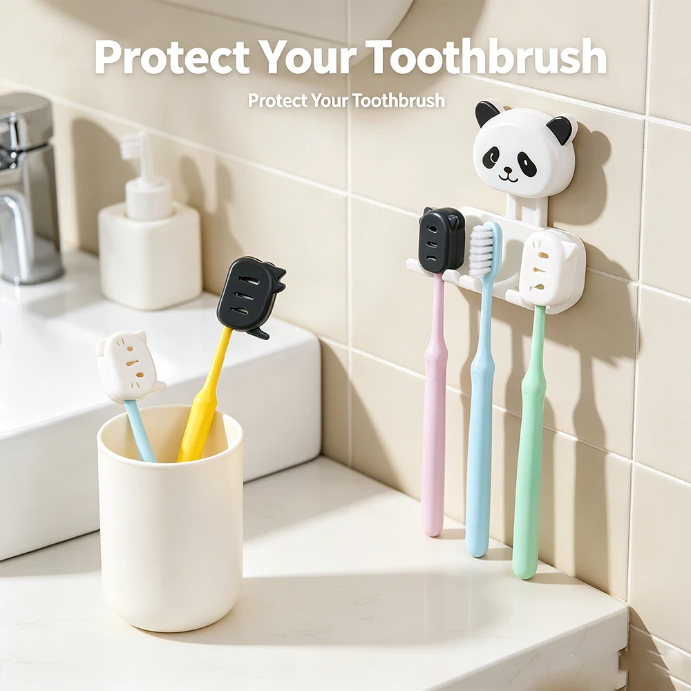 4-piece set Cute Cat Toothbrush Protector Cover, Ventilated Dust Proof Toothbrush Head Cap for Clean Sanitary Toothbrush Storage