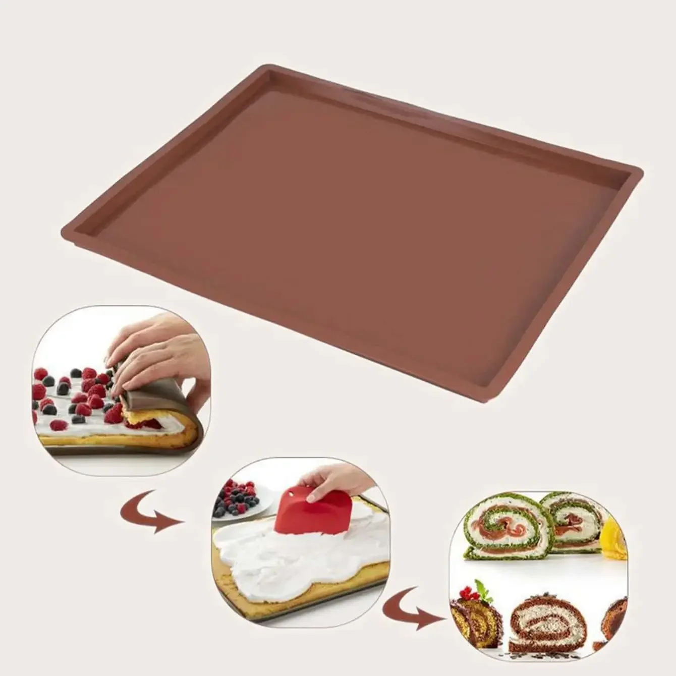 1PC  Multifunctional Silicone Cake Roll Mat Bakeware Tray Pan Painted Pad Pastry Swiss Roll Baking Mold Tool for Kitchen