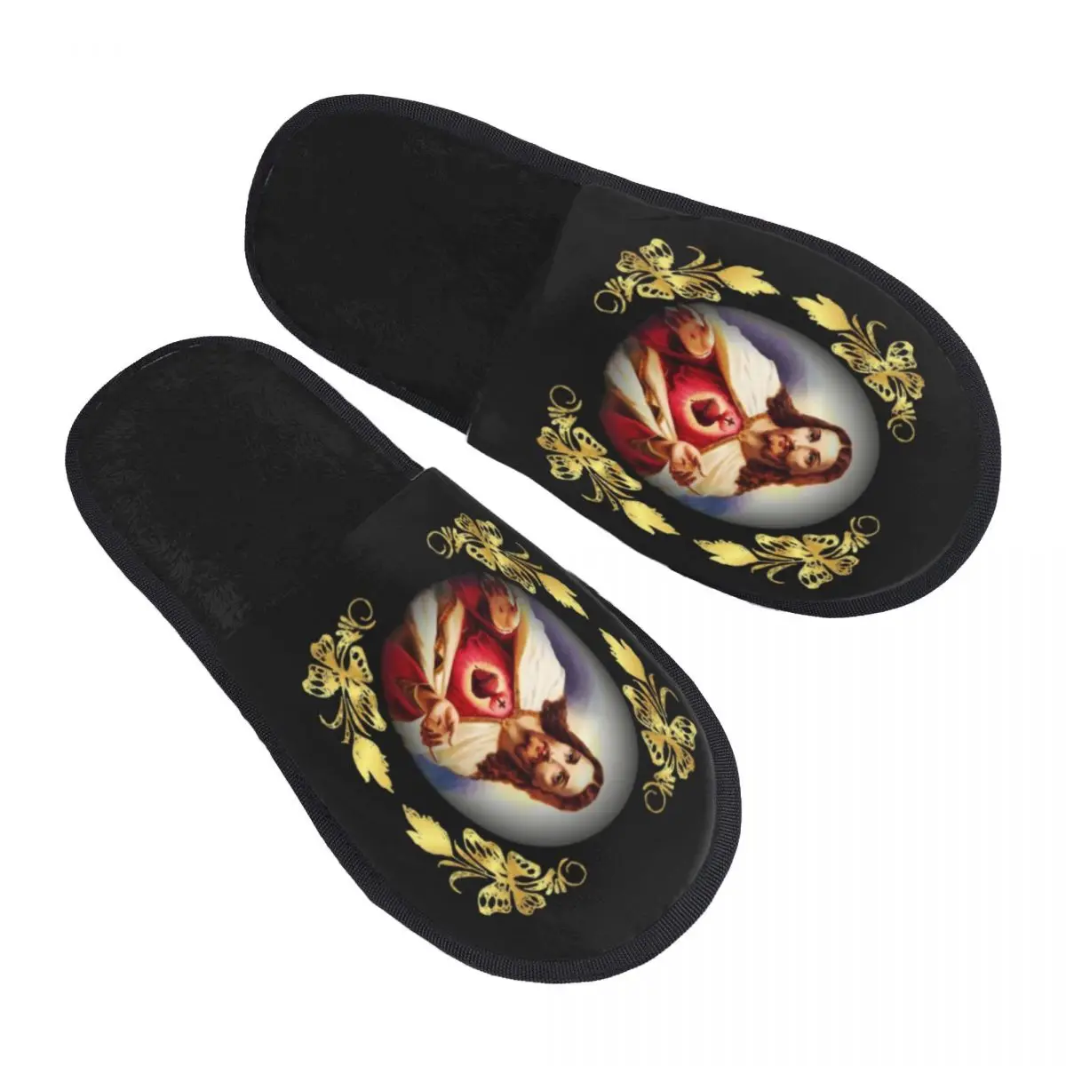 Custom Sacred Heart Of Jesus Catholic House Slippers Women Comfy Memory Foam Slip On Spa Slipper Shoes