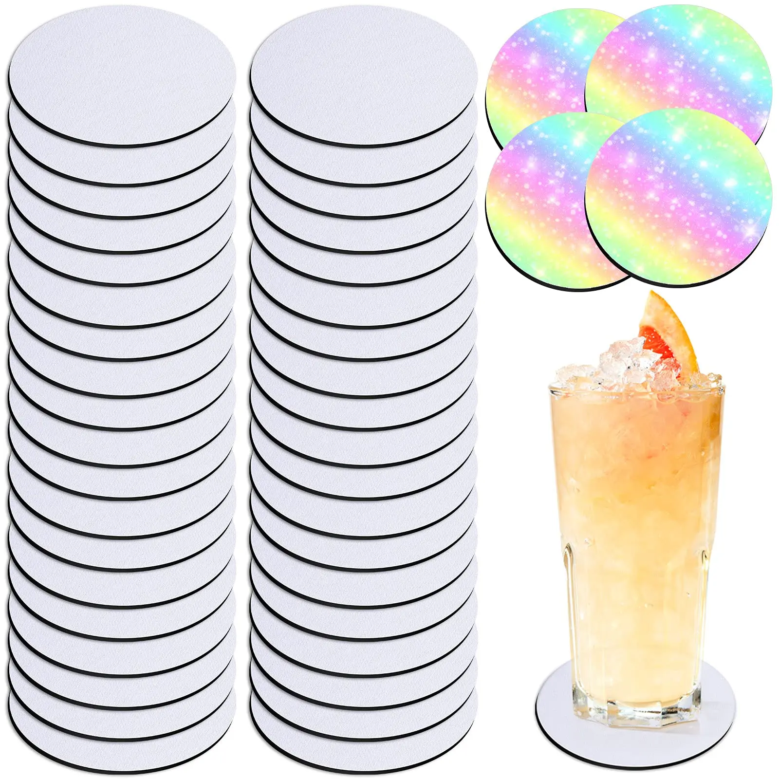 

10Pcs Sublimation Blank Coaster Circle Sublimation Blank Cup Mat Sublimation Heat Transfer Rubber Coaster Heat Press Cup Coaster