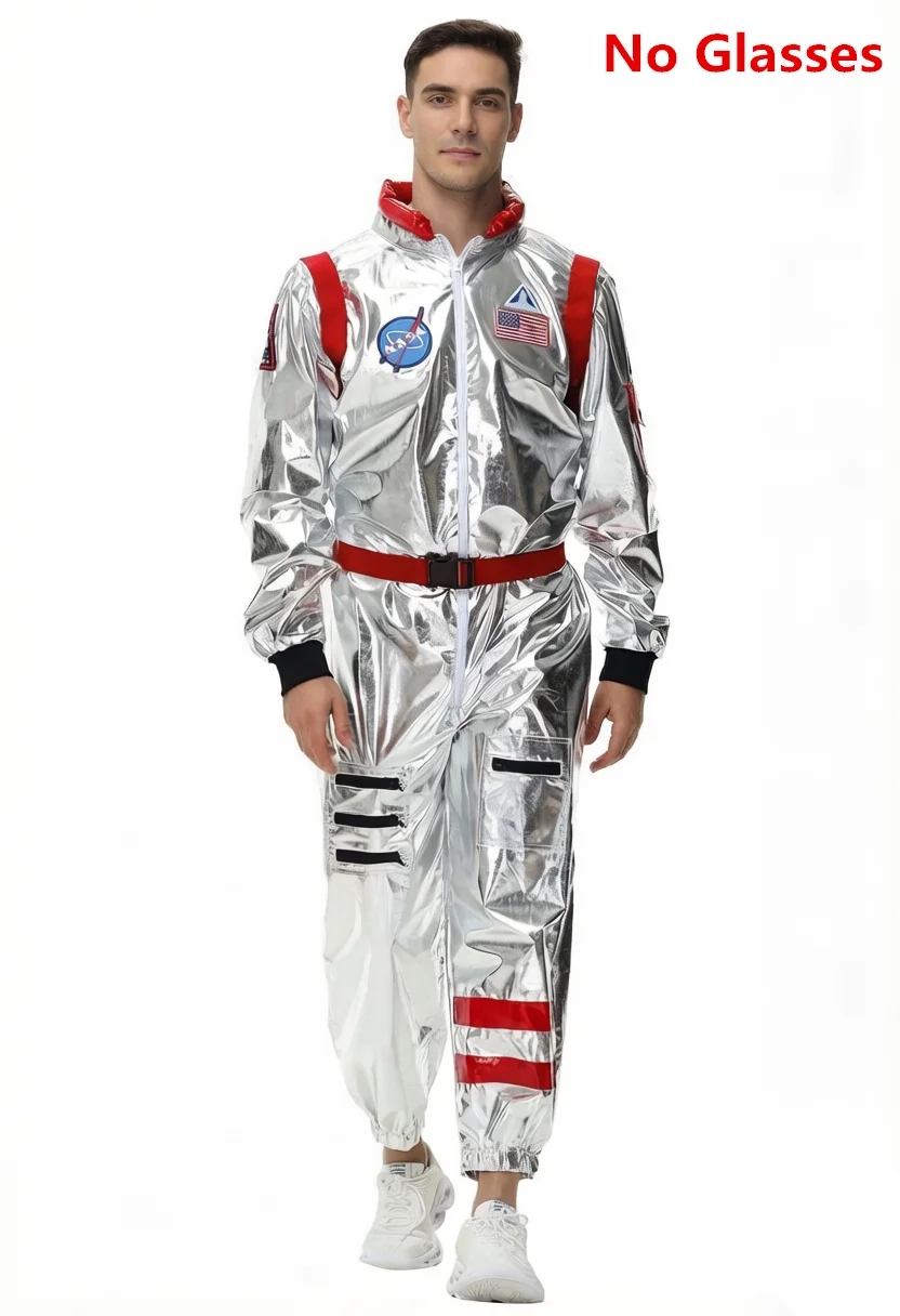 Zilveren astronaut kostuum volwassen ruimtevaarder jumpsuit ruimtepak outfit voor vrouwen mannen cosplay halloween kostuums 2024 nieuw