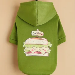 Pet clothes dog cat sweatshirt with velvet warm and comfortable green fresh and cute clothes with prints Simple and generous