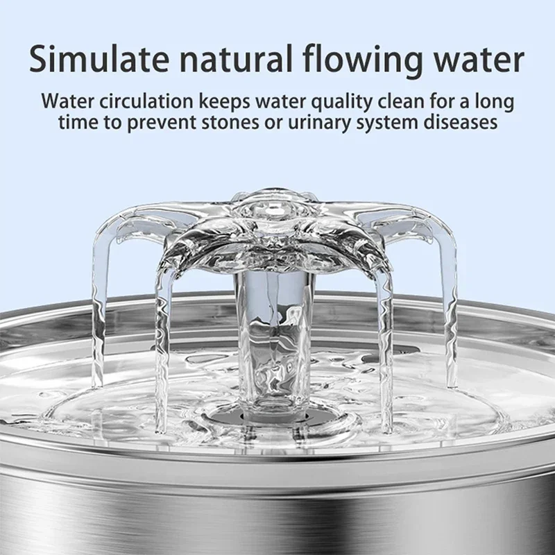 FurStarPet Stainless Steel Intelligent Induction Fountain Flower Cat Water Dispenser, Visual Water Level Automatic Cat Water Dis