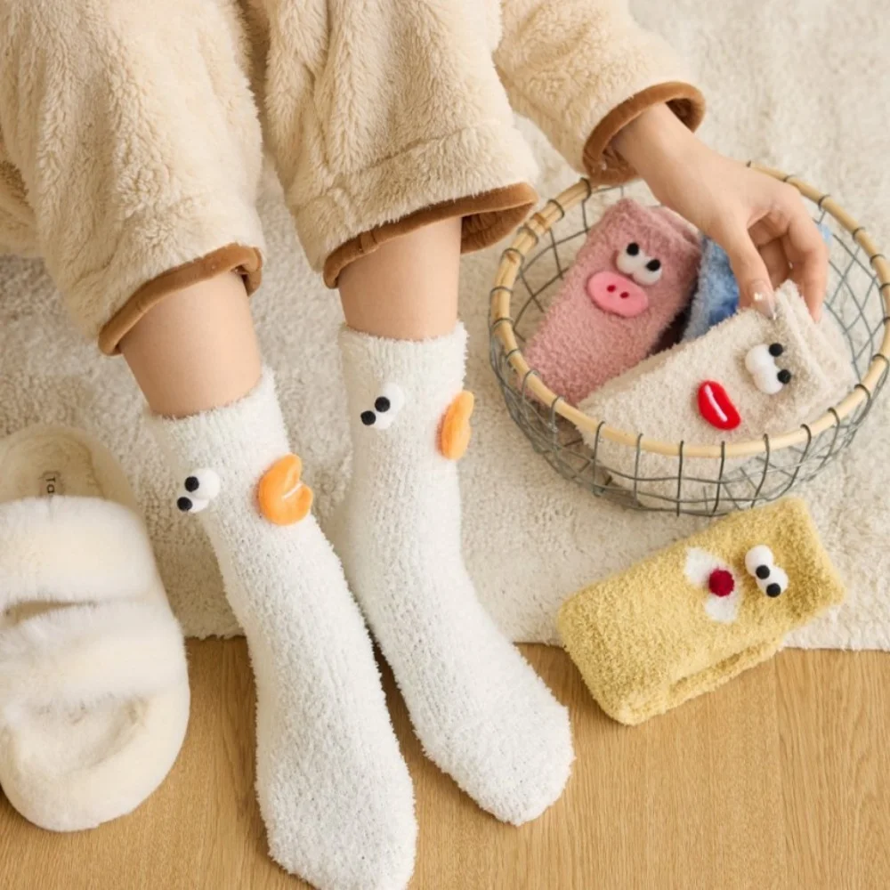 

Y2K Crazy Big Mouth Monster furry Socks Kawaii Winter for woman Cartoon Non-slip Floor Thickened Coral Fleece Socks funny gifts