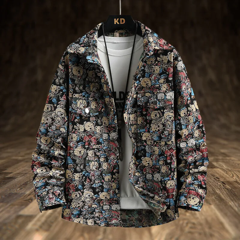 

Свободное издание, весна/лето 2023, новая высококачественная мужская толстая ковбойская рубашка с принтом, модная трендовая рубашка в этническом стиле